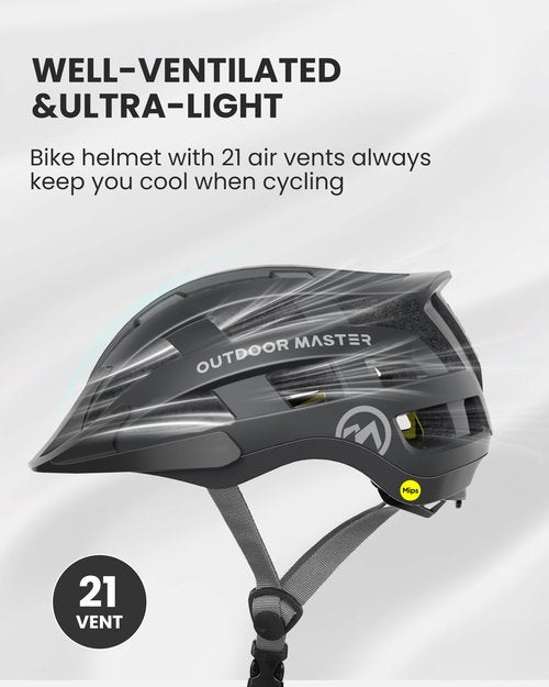 OutdoorMaster Gem II MIPS Bike Helmet with Light - Lightweight Cycling Helmet,Mountain Road Bicycle Helmet for Youth & Adult