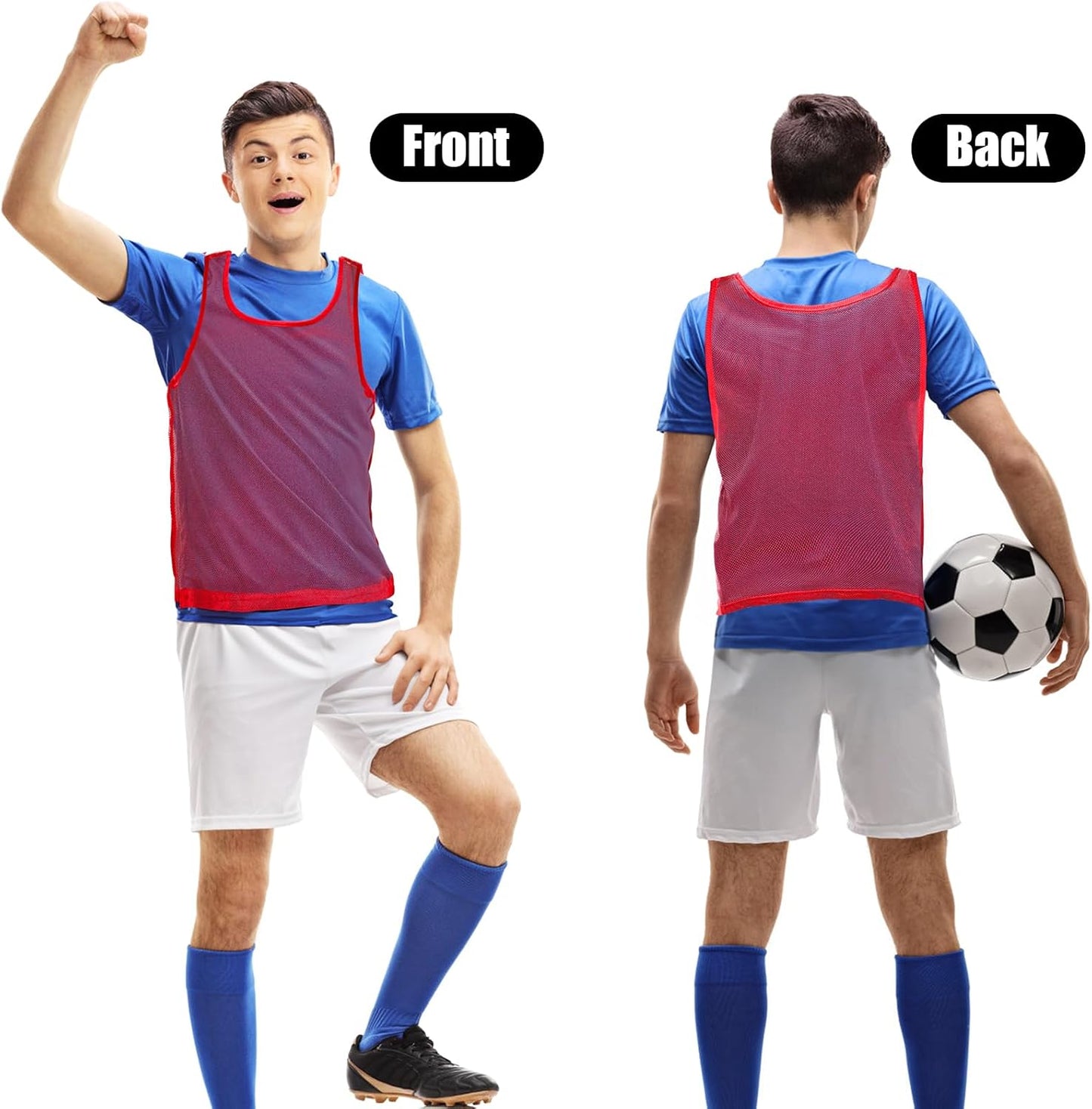 18 Packs Youth Team Pinnies, Kids Scrimmage Training Vest, Training Pennies, Jerseys Mesh Practice Vests for Basketball, Soccer, Football, Volleyball, 3 Colors