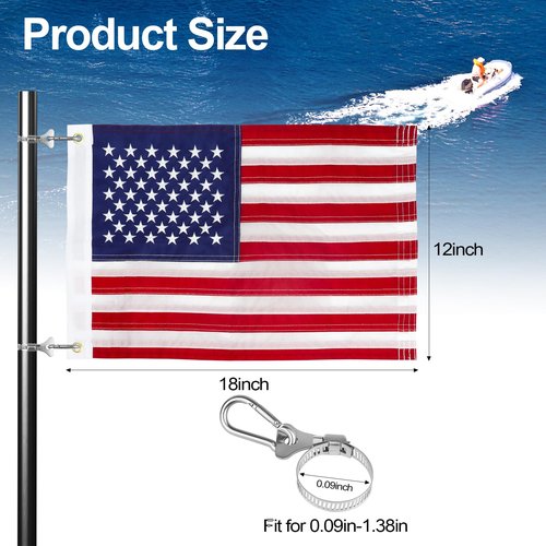 Boat Flag with 4 Boat Flag Pole Kits, Double Sided Heavy Duty American Flag with Embroidered Stars and 2 Brass Grommets (12 * 18 inch)