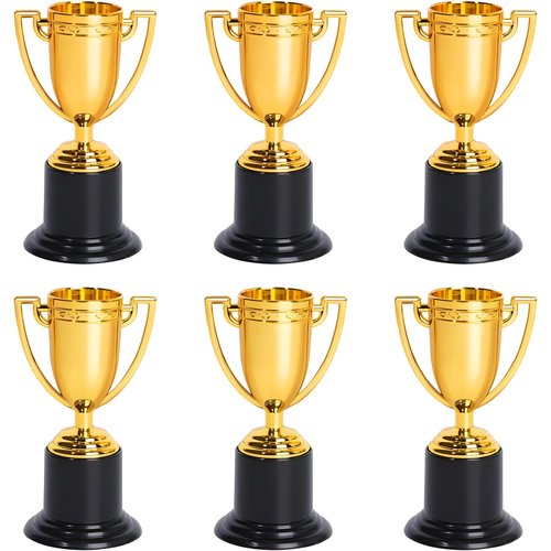 Mini Gold Trophy Awards (6-Pack) - 4" Plastic Trophies for Kids Party Favors, Sports Competitions, Preschool, Kindergarten Graduation, Elementary School Awards & Recognition Ceremonies Party Gifts