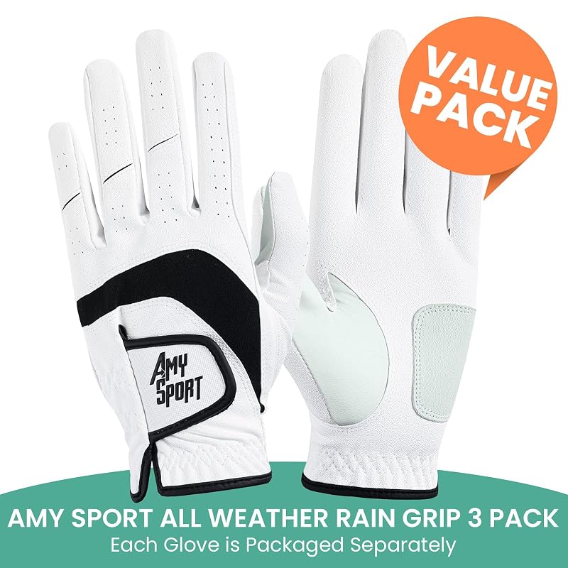 Amy Sport Golf Gloves for Men 3 Pack - Left or Right Hand, White (Variation of THIS listing: White-3 Pack+Left+Large)