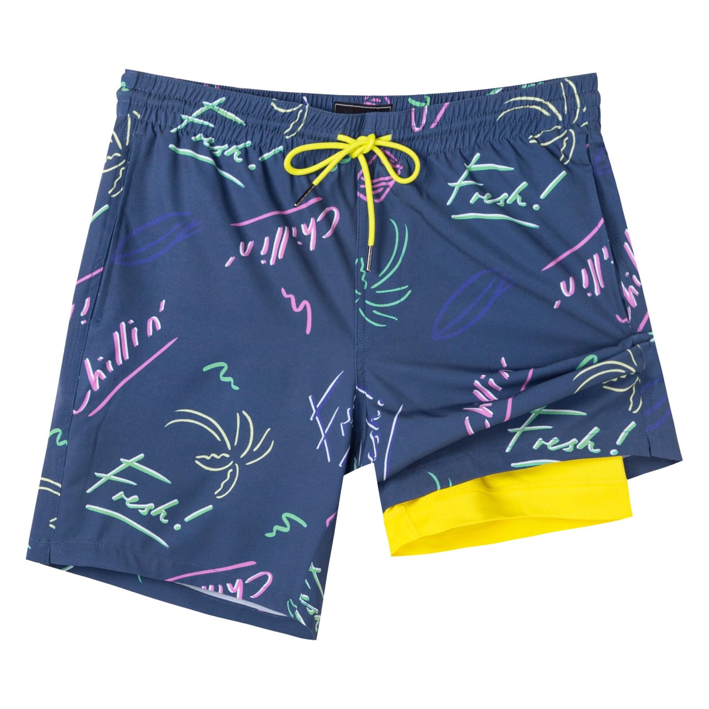 SURF CUZ Mens Swim Trunks with Compression Liner Quick Dry Swim Shorts 7" Swimming Trunks Stretch Bathing Suit Zipper Pockets,Mariner Doodles,XXL