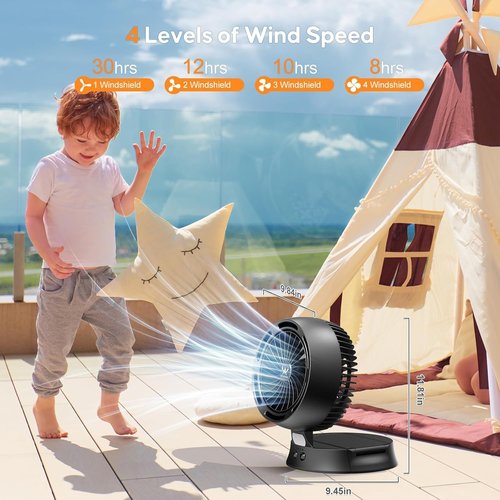 Apatner Rechargeable Solar Fan Outdoor for Camping - 10400mAh Battery Operated Fans Solar Portable Tent Fan for Greenhouse,LED Lantern,4 Speeds with PowerBank for Car,Ship,Carnival