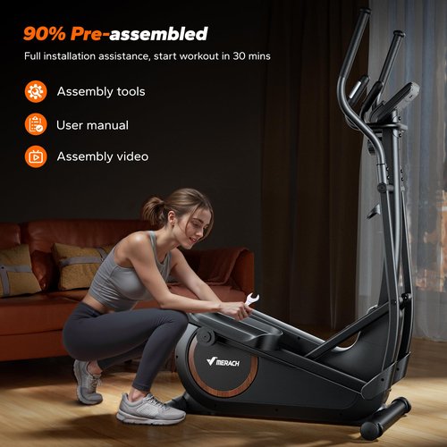 MERACH Elliptical Exercise Machine Trainer for Home with 16.5IN Stride, Hyper-Quiet Magnetic Driving System with 16 Resistance Levels, Multi-Function Display, Heart Rate Monitor Exercise Equipment