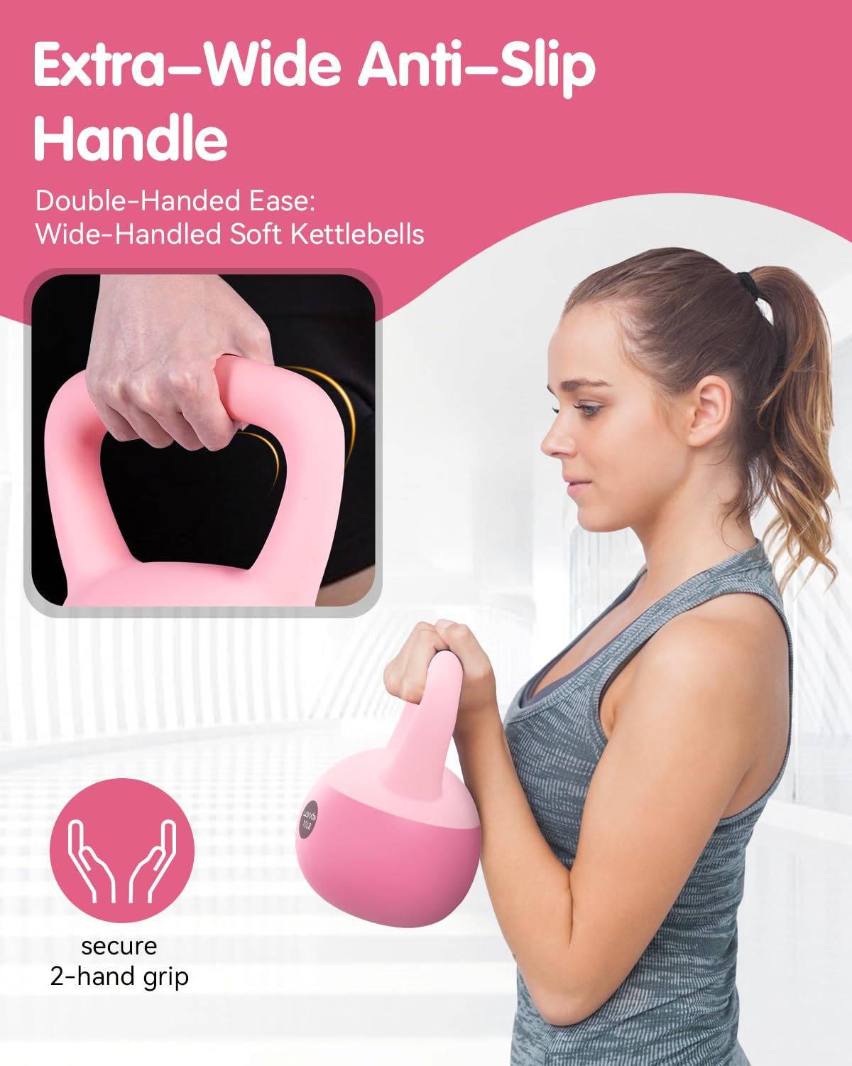 Soft Kettlebell - Cushioned Impact-Resistant Base and Anti-Slip, Kettle bell Anti-Slip Grip Weight for Home Workouts, Safe Strength Training Kettlebells Sets for Women & Men, With Non-slip Gloves (Pink, 5LB)