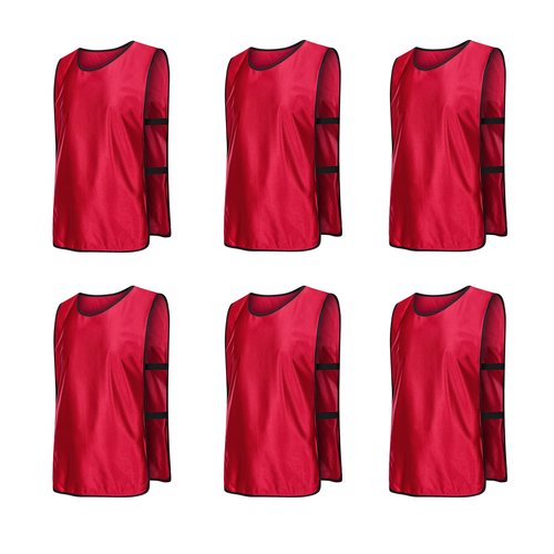RE-HUO 6 Pack Scrimmage Vests/Sport Basketball Pinnies/Soccer Bibs for Kid and Adult (red, XL)