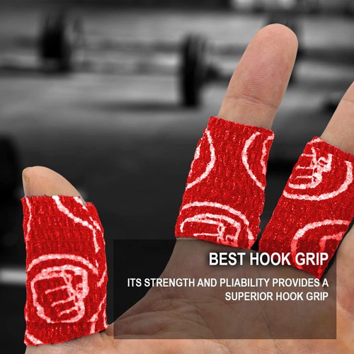 WOD Nation Athletic Weightlifting Hook Grip Tape - 3-Pack (3 Rolls, 23 ft Each) - Red - Stretchy Thumb Tape & Wrist Support - Sweat & Chalk Resistant - for Powerlifting & Gym