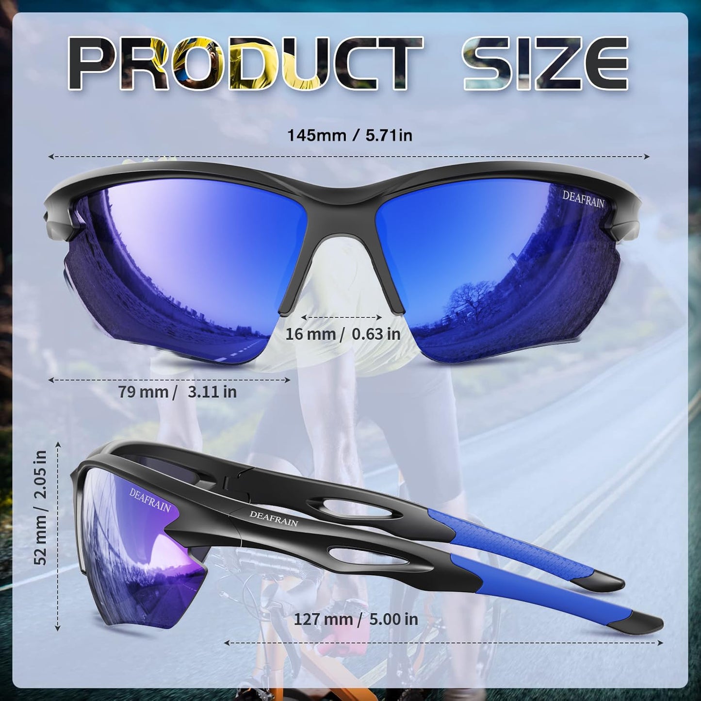 DEAFRAIN Polarized Sports Sunglasses for Men Women Cycling Running Fishing Driving Baseball Athletic Glasses UV Protection