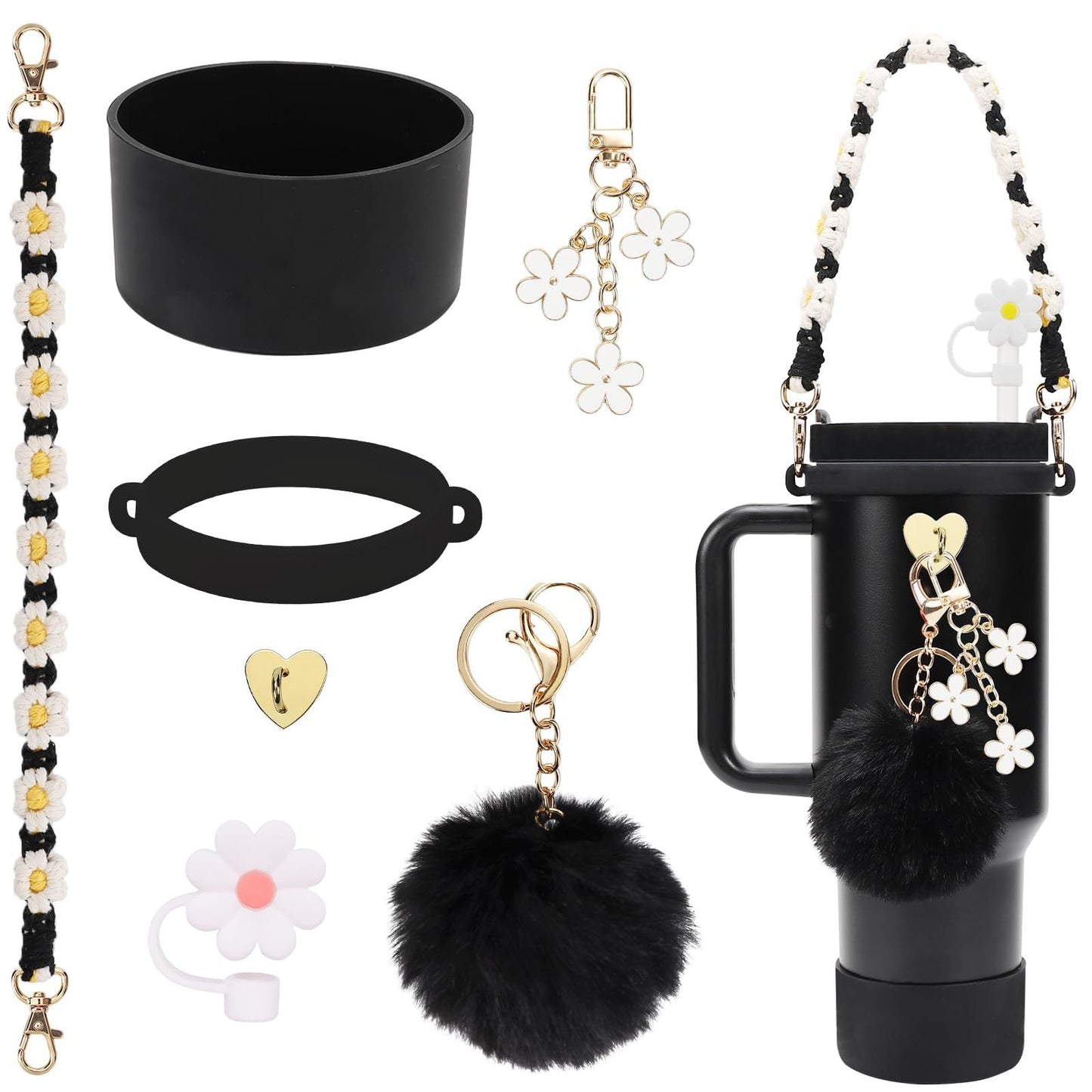 7PCS Stanley Cup Accessories - Including Straw Cover, Silicone Boot, Hand Strap & 4 Charms for 40oz & 30oz Tumblers