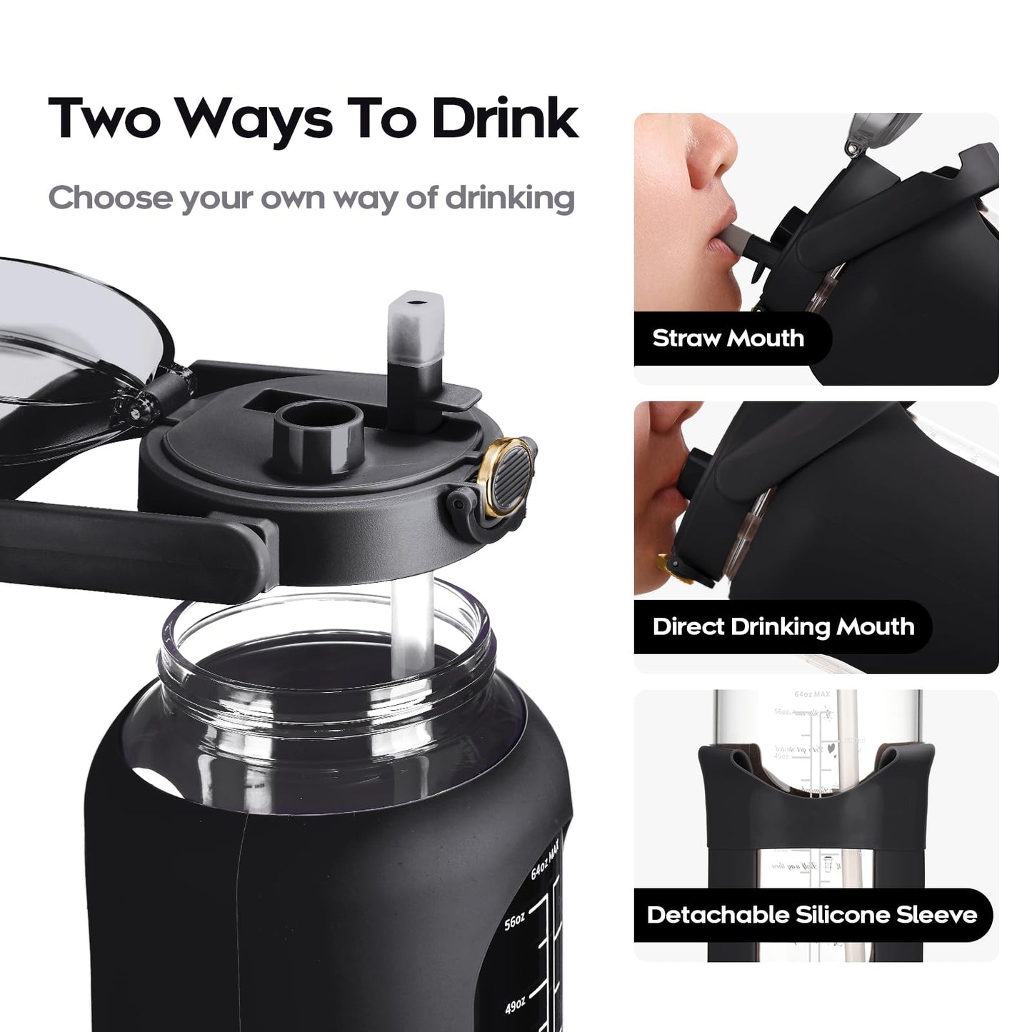 chunmo 74 oz Glass Water Bolttles with Straw Large Motivational Water Bottle with Time Marker Sports Water Bottles with Silicone Sleeve and Handle Lid 2.2L Water Jug for Gym Workout