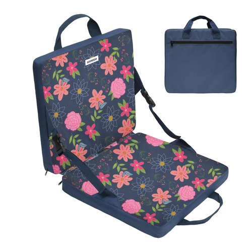 GeerDuo Stadium Seat Foldable with Back Support Chair Cushion Portable for Bleacher Seating Pad Thick Floral Soft with Handle for Sports Events Hiking Fishing Camping Concerts (Blue Floral)