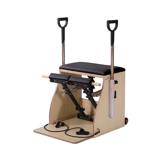 Wunder Pilates Pro Split-Pedal Stability Combo Chair with Handles Maple Wood for Home and Studio (Black, M8)