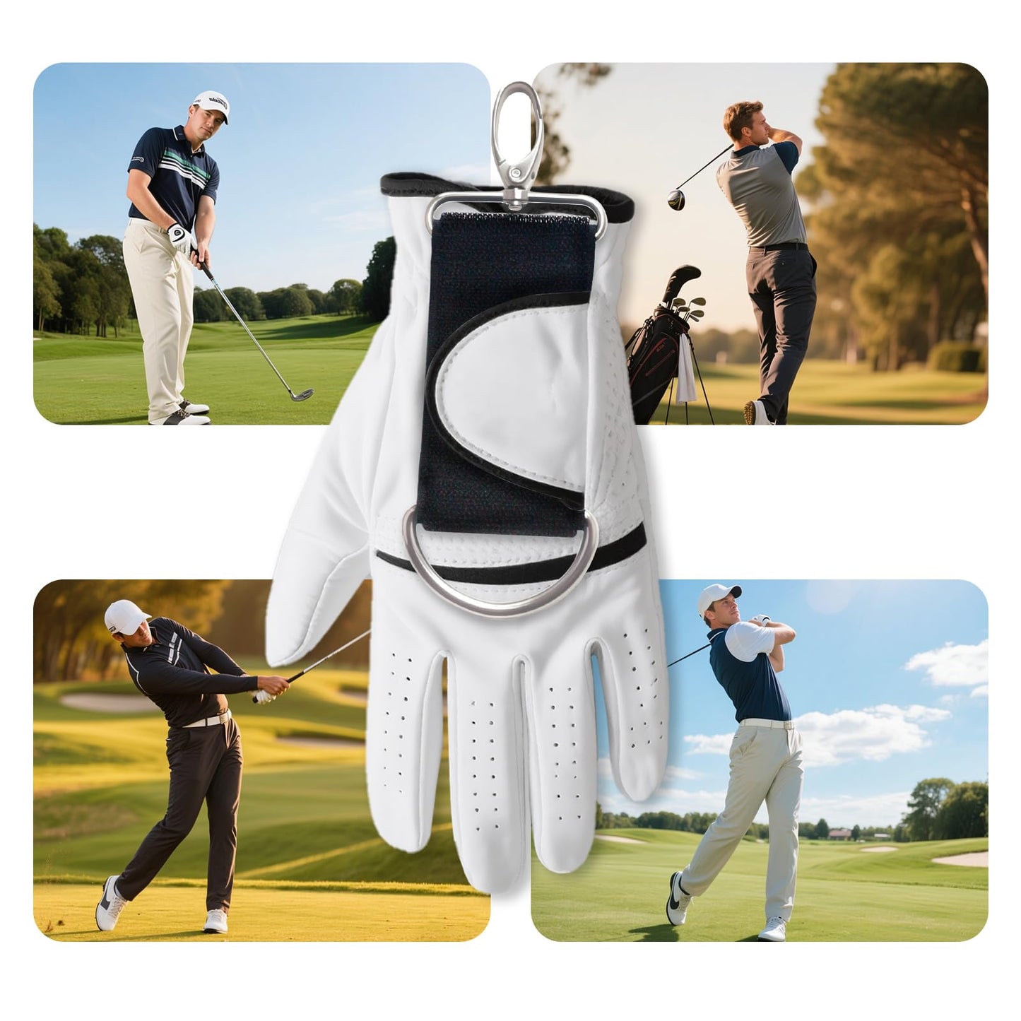 2 Pack Golf Glove Holder with Dual Metal Clips and Keyring, Golf Glove Belt Keeper Strap–Golf Accessory for Secure Glove Attachment to Belt or Bag, Secure Golf Gloves at Waist