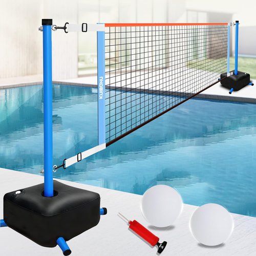 KuiBonu Pool Volleyball Net Set with Weighted Base, Portable Outdoor Volleyball Net for Pool, Water Games Toy for Backyard Party, 15ft-25ft Adjustable