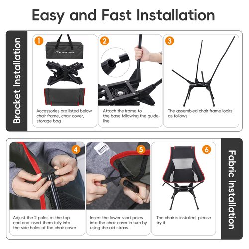 OUTTPLY Swivel Camping Chair, High Back Folding Chair with Head Support, Side Cup Pocket, Stable Portable Outdoor Chair for Camp, Travel, Beach, Party, Fishing, Hiking, Backpacking, Black Red