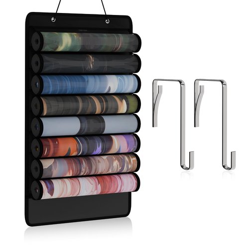 MAYOKEN® Black Playmat Storage Bag for MTG/TCG, Hanging Playmat Holder with 8 Clear PVC Slots + Bonus Pocket, Tear-Resistant Tube Organizer for Standard Game Mats, Mousepads, Accessories with 2 Hooks