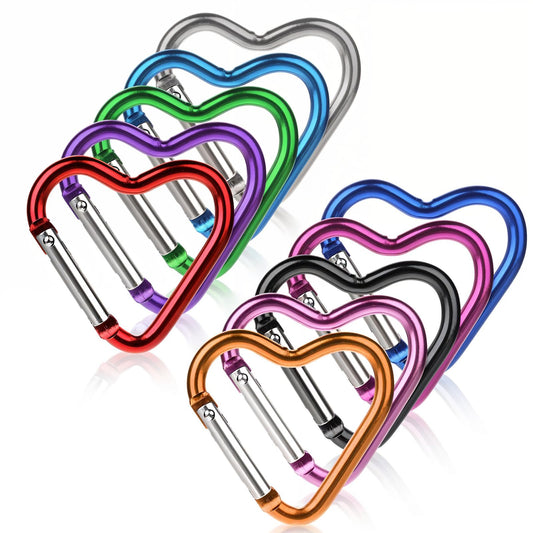 10 Pcs Heart Shaped Carabiner Small Carabiner Cute Keychain Clip Aluminum Alloy Climbing Clips for Water Bottle Holder Traveling Snap Clips Keys