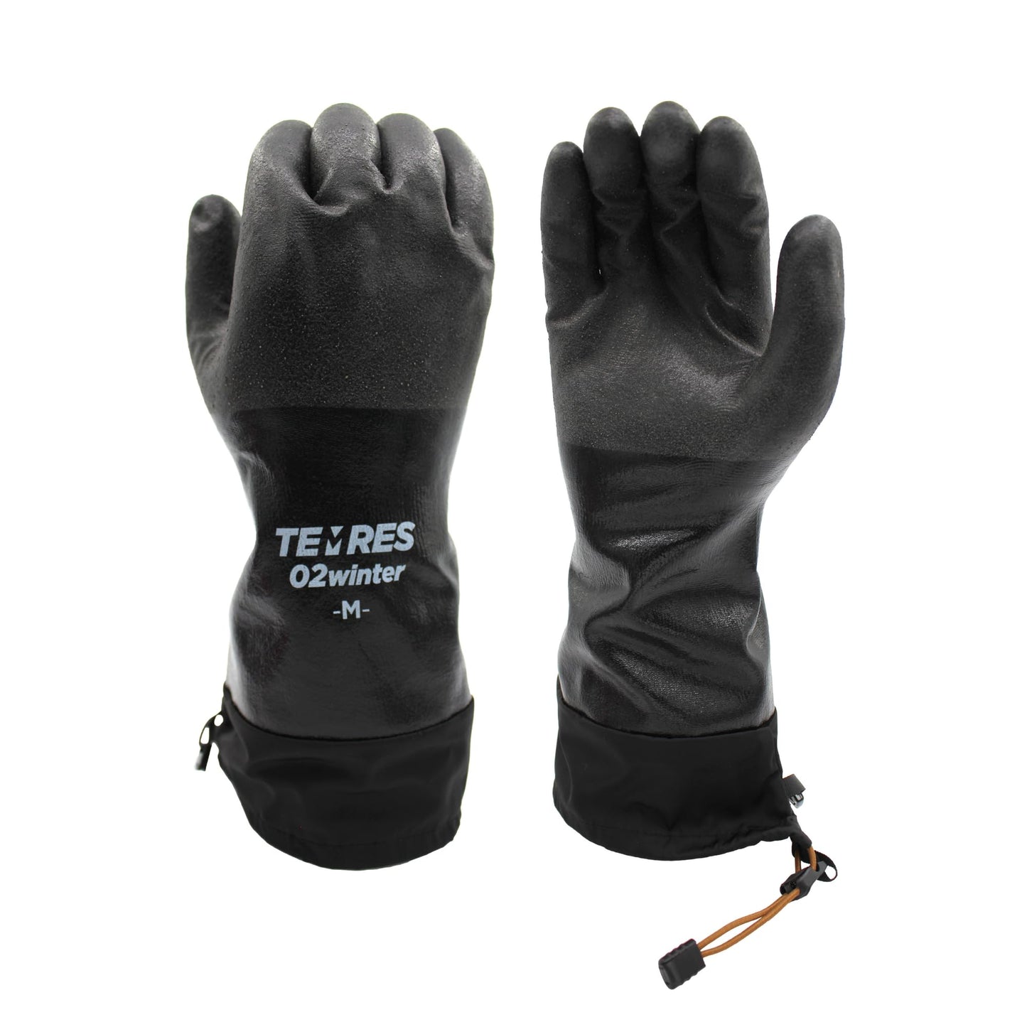 SHOWA TEMRES 282-02 Waterproof Insulated Winter Work Gloves, Breathable Polyurethane, Integrated Drawstring Gaiter Snow Cuff, Thermal Fleece for Skiing, Ice Fishing, Black, Medium, 1 Pair