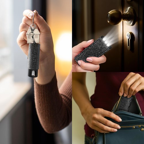 Guard Dog Security Bling It On Stun Gun and Pepper Spray for Self Defense, Fashionable Self-Defense Keychain Set for Women, Glow-in-The-Dark Actuator, 16-Ft Range, USB Rechargeable (Black)