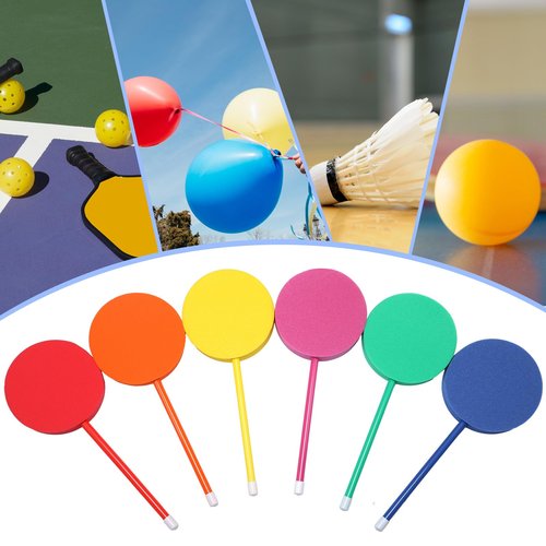 Silipull 6 Pcs Foam Paddles Paddleball Racket Set Equipment for Kids Elementary School Racquetball Badminton Paddles Backyard Beach Park Activities Agility Training 6 Colors,12"