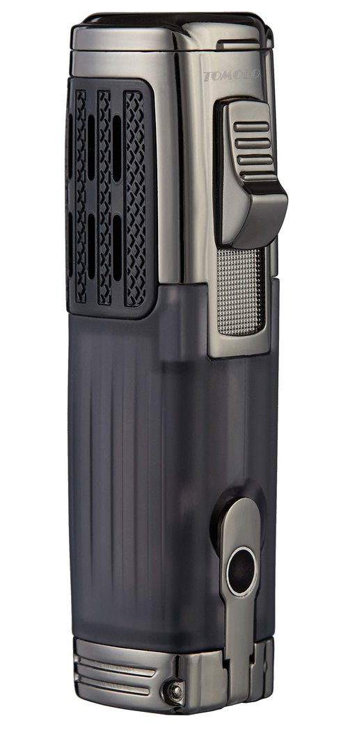 TOMOLO Cigar Lighter Triple Jet Flame Torch Lighter Refillable Butane Lighter with Cigar Punch, 2 Pack, Charcoal
