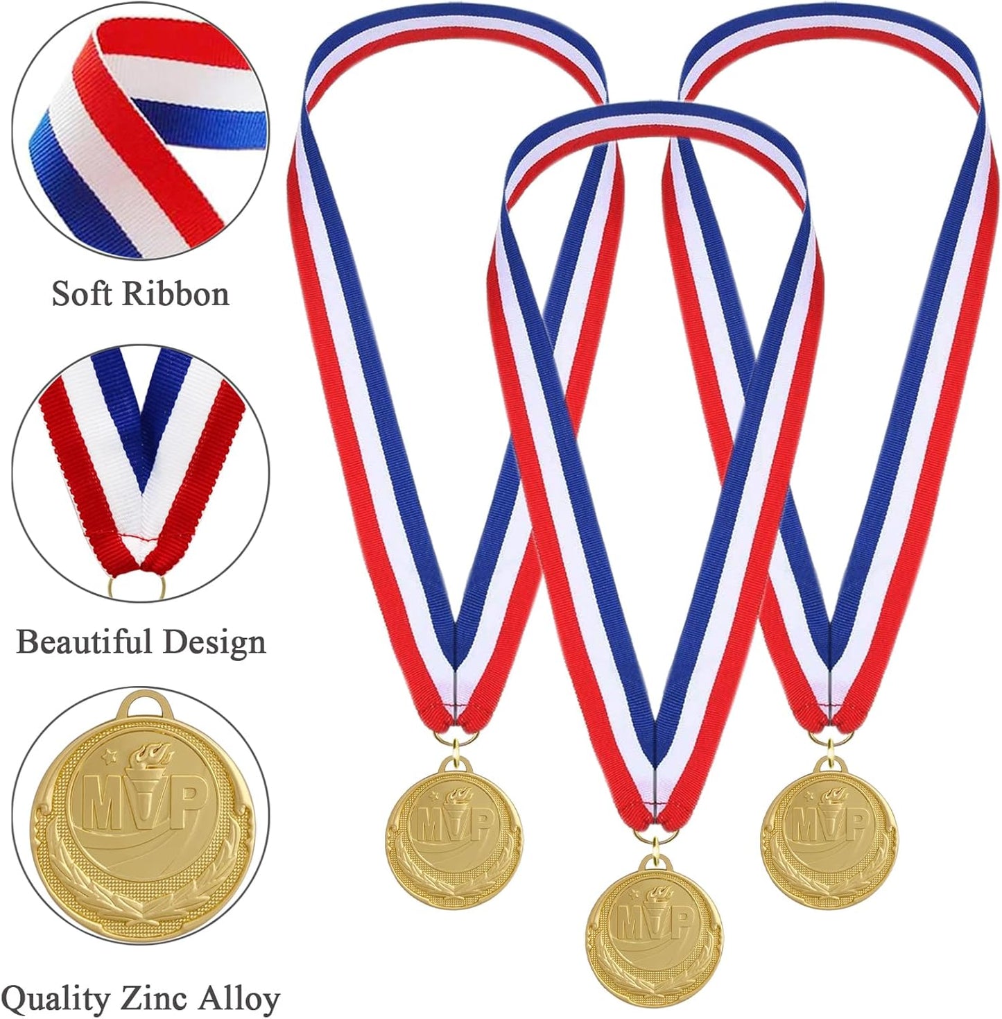 12 Pieces Gold Medals for Awards - Winner Medal Metal with Neck Ribbon Prizes for Kids, Adults, Sports Day, Spelling Bees, Competitions, Party, 2 Inches