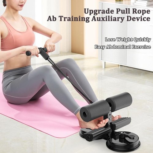 Ab Training Auxiliary Device, Portable Adjustable Sit up Core Exercise Equipment, Double Suction Cups Three Levels of Height Multi-functional Exercise Ab Machine for Home Gym (Grey Pink)