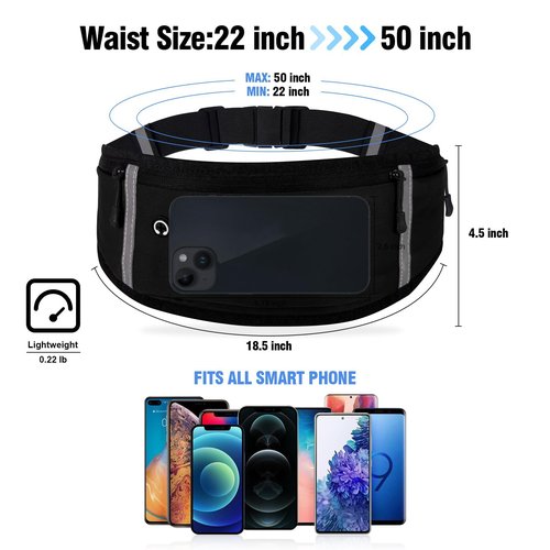 Running Belt Waist Fanny Pack: Slim Phone Holder Workout Pouch for Walking JoggingBlack
