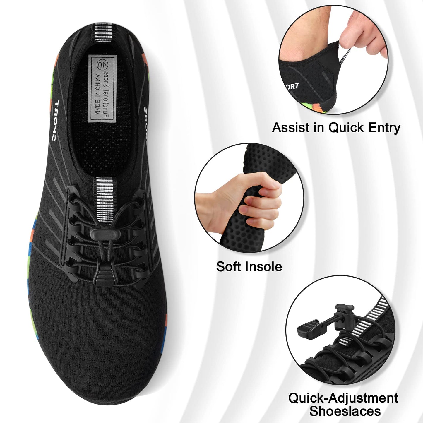 Water Shoes for Men Women River Shoes Adult Swim Beach Lake Pool Aqua Socks Barefoot Quick Dry for Hiking Surfing Kayaking Size Women 12 / Men 10.5 (2-Black)