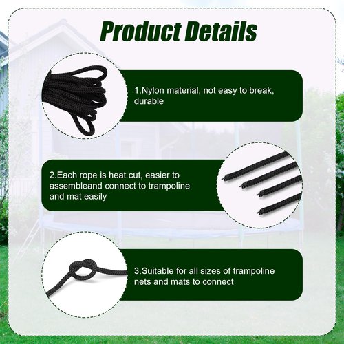 6pcs Trampoline Net Connection Rope, Nylon Black Cord Tie Down Rope for Trampoline Net Mat Practical String Accessory for Mountaineering Hiking Camping Other Outdoor Activities