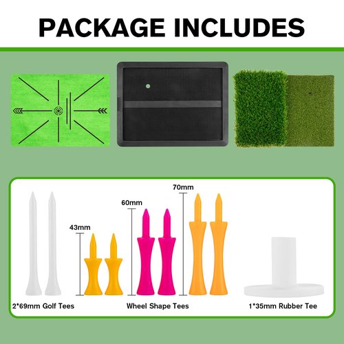 Golf Hitting Mat, Golf Mats Practice Outdoor Indoor for Swing Path Feedback Detection Batting, 16"x12" Artificial Dual Turf Golf Mat with Tees for Training, Driving, Chipping