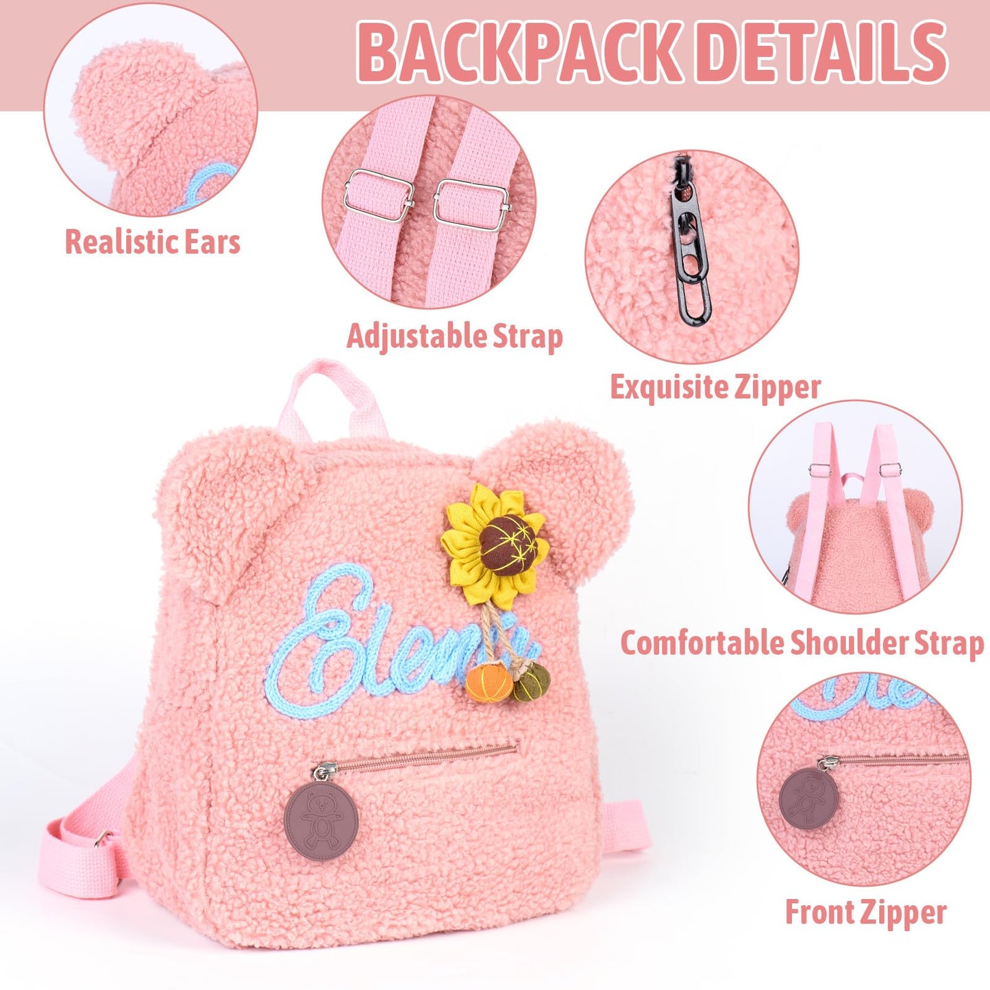 Personalized Embroidered Plush Bear Backpacks with Name, Customed Cartoon Day Care Bags for Boys Girls, Cute Fuzzy Large Capacity Bears Purse Bag for Toddler, Gifts for Couples Easter Birthday