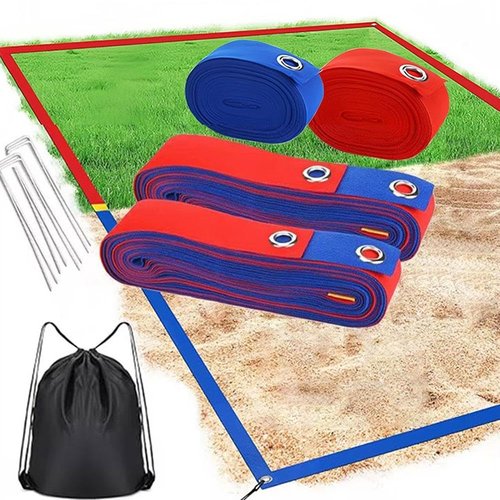 HFLWYWD Beach Volleyball Lines for Sand,Volleyball Court Lines with Metal Anchors & SandBags,26.3 x 52.6ft,Highly Visible Border Line Set, Court Size for Sand Outdoor Grass Backyard (Set)