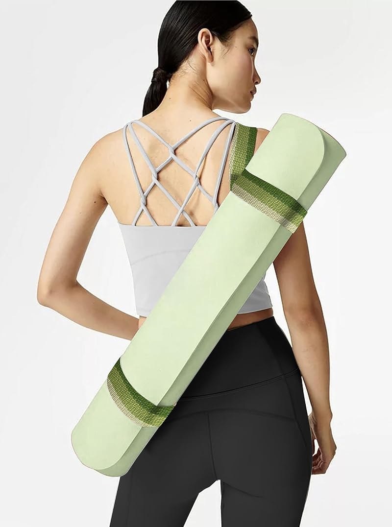 Green Yoga Mat Carrier Strap - Adjustable 64” Thick, Comfy Cotton Mat Holder Sling