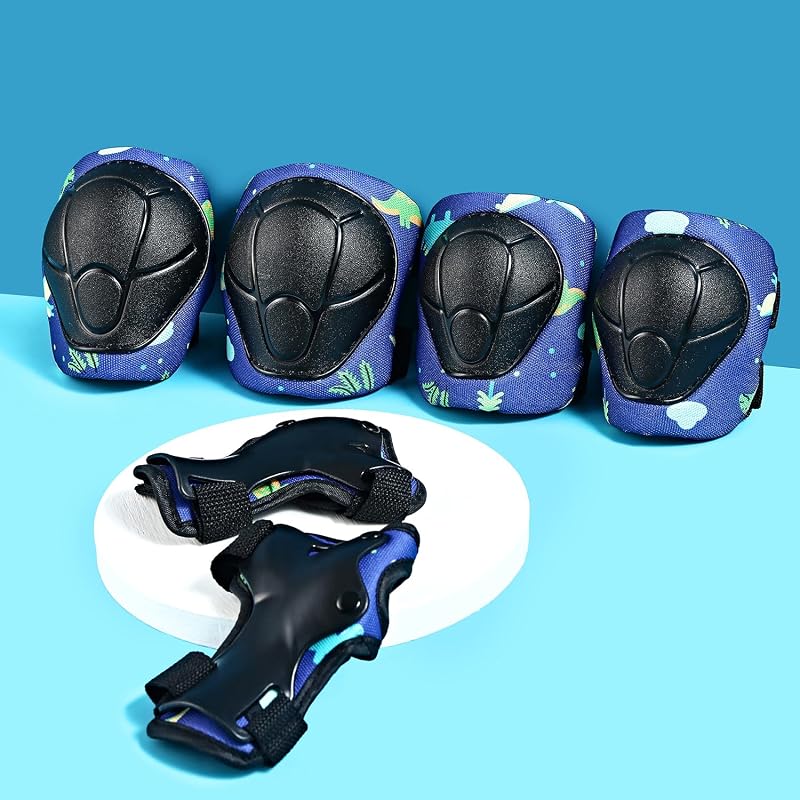 Kids Protective Gear Set 7-in-1 with Helmet, Knee, Elbow & Wrist Guards - Blue, 5-8 Years