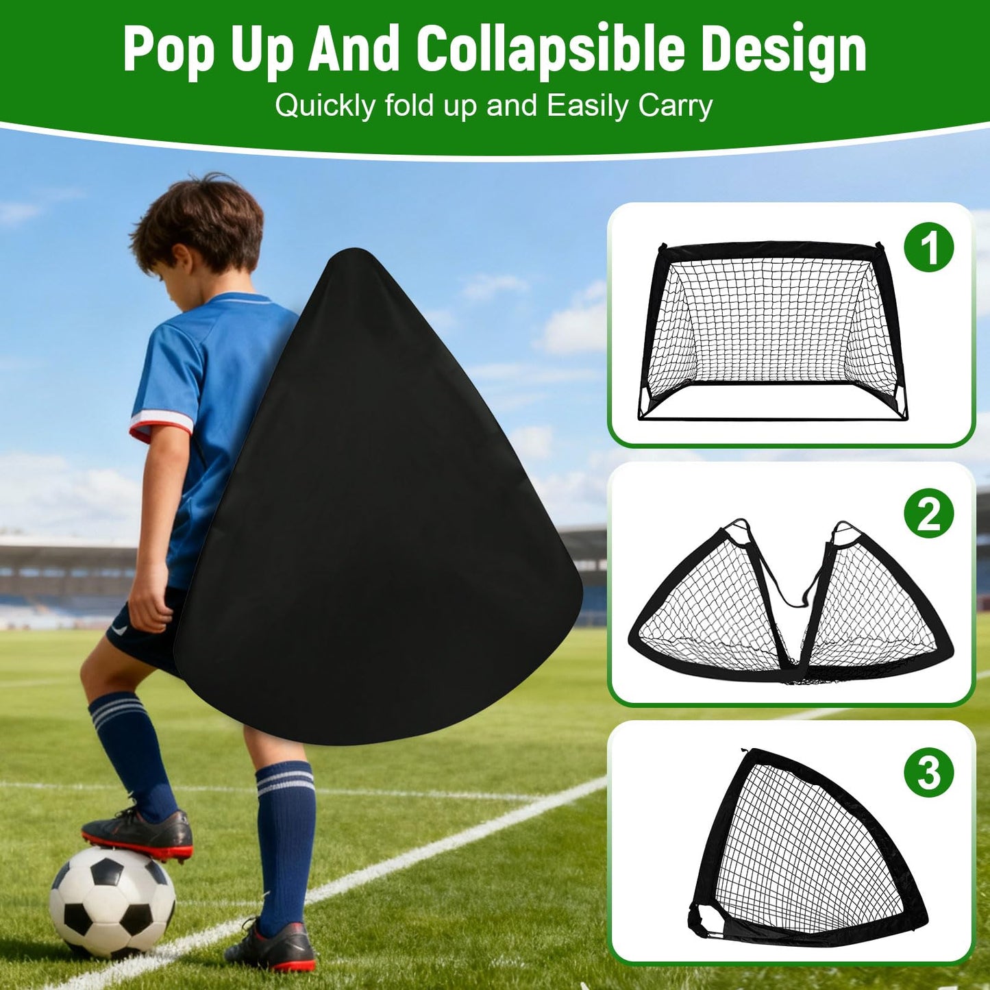 Kids Soccer Goals for Backyard Set - 2 Pack of 4' x 3' Portable Pop Up Soccer Nets, Training Equipment with Soccer Ball, Soccer Set for Kids Toddler and Youth Outdoor Games, Sports, Gifts