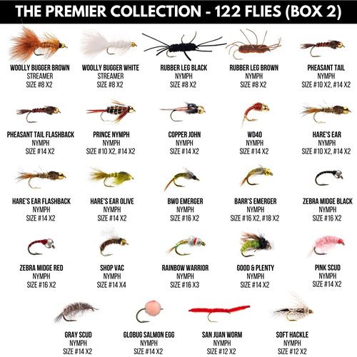Ventures Fly Co. | 122 Premium Hand Tied Fly Fishing Flies Assortment | Two Fly Boxes Included | Dry, Wet, Nymphs, Streamers, Wooly Buggers, Terrestrials | Trout, Bass Lure Set, Kit, Gift