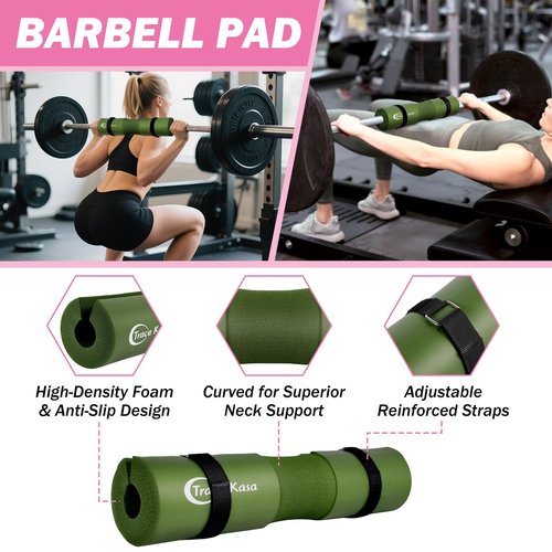 TRACE KASA Barbell Pad Set: Hip Thrusts Pad for Squats Ankle Straps for Cable Machines Women Men Hip Resistance Band Weight Lifting Straps Wrist Wraps Gym Equipment Accessories, Pink