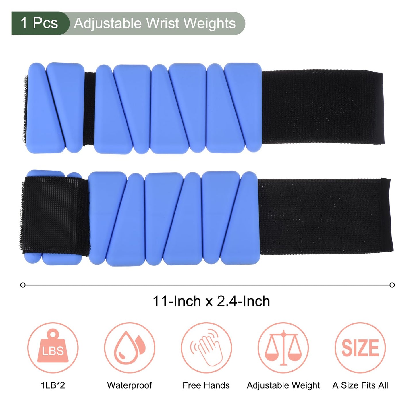 YOKIVE 1 Pair Adjustable Wrist Ankle Leg Weights, Workout with Strap Women & Men Training, Great for Gym Yoga, Walking, Running, Aerobics (Blue, 1Lbs-Each)