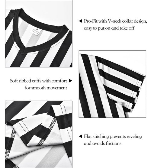 Referee Shirt Black & White Stripe Ref Jersey Kids V-Neck Official Umpire Uniform Basketball, Football, Soccer, Volleyball, Halloween Cosplay Costume for Children Size M