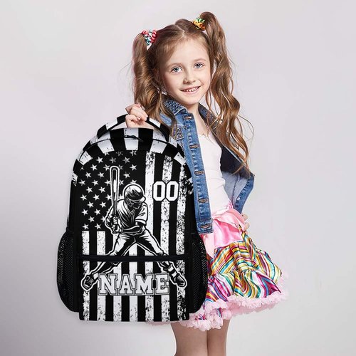 Homexzdiy Kids Backpack for Boys, Custom Baseball School Backpacks for Sports Lovers, Personalized with Name 17'' Lightweight Baseball Bookbag for Elementary Middle School, Back to School Gifts