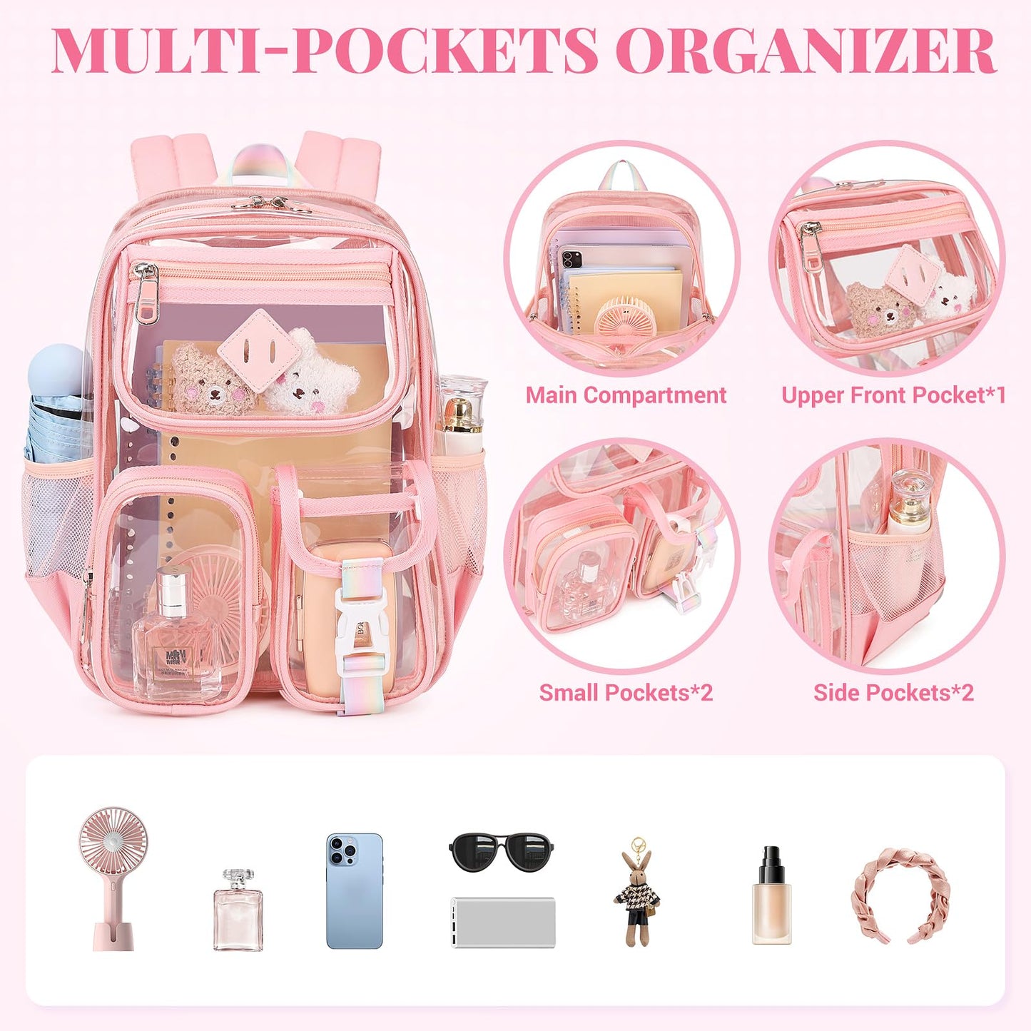 PIG PIG GIRL Mini Clear Backpack for Stadium Events, Small Clear Bag for Child for Festival Concert,Pink(Not Fits School)