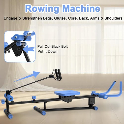 4-in-1 Exercise Equipment Rowing Machine Leg Press Machine Ab Glider Machine Roman Chair Fitness Equipment for Ab Workout Core Strength Training(Blue)