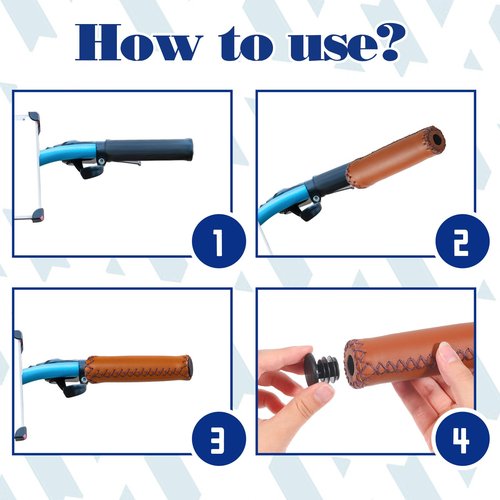 Bicycle Handlebar Grips, PU Leather Bike Grips Handlebar, Hand-Stitched Bike Handles Replacement Fits Most Mountain, MTB, BMX