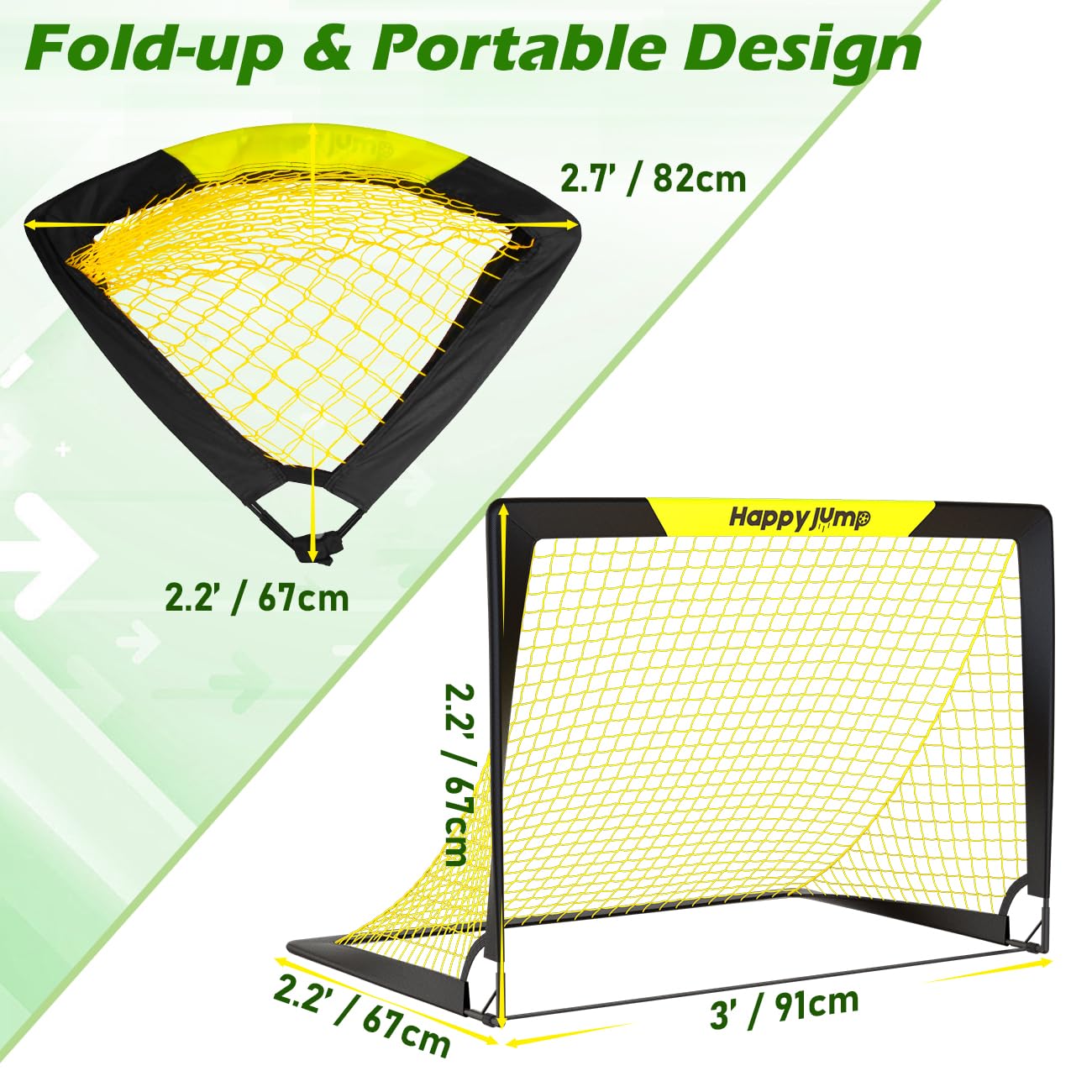 Happy Jump 7x5 FT & 5x3.6 FT Portable Soccer Goal for Youth Players Ages 6–14, Large-Frame Design Built for Long-Term Development, Easy Setup for Backyard, Park or School Training