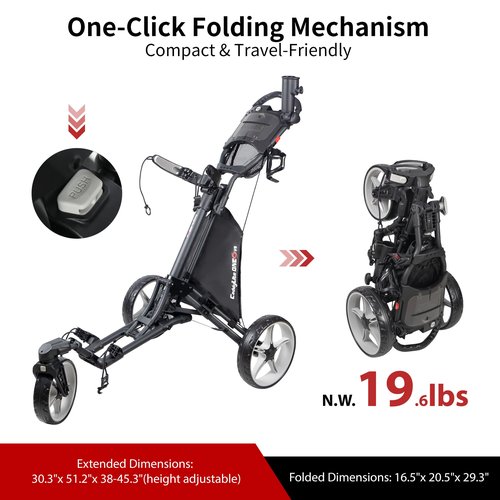 Caddytek CaddyLite One Swivel V8 Golf Push Cart – 3 Wheel Lightweight Folding Trolley with 360° Swivel Front Wheel, Cooler Basket, Umbrella and Drink Holder, Adjustable Handle