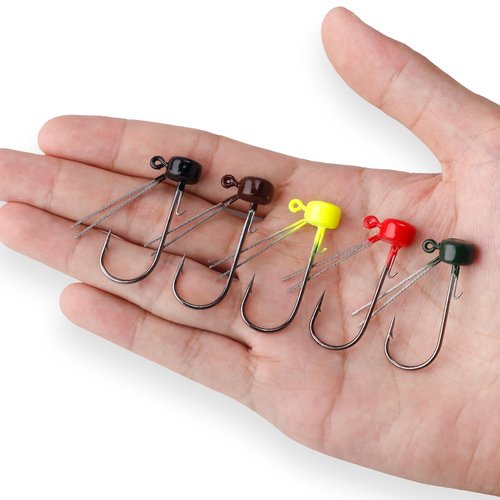 Dr.Fish 10 Pack Ned Rig Jig Heads, Weedless Mushroom Jig Heads Bass Fishing Hooks for Soft Lures Swimbaits Worms Freshwater Brown, 1/4oz