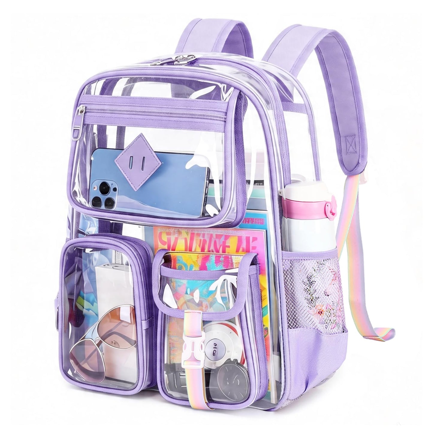 PIG PIG GIRL Clear Backpack for School,Heavy Duty PVC Transparent Bookbag for Girls Stadium Approved See Through Backpack