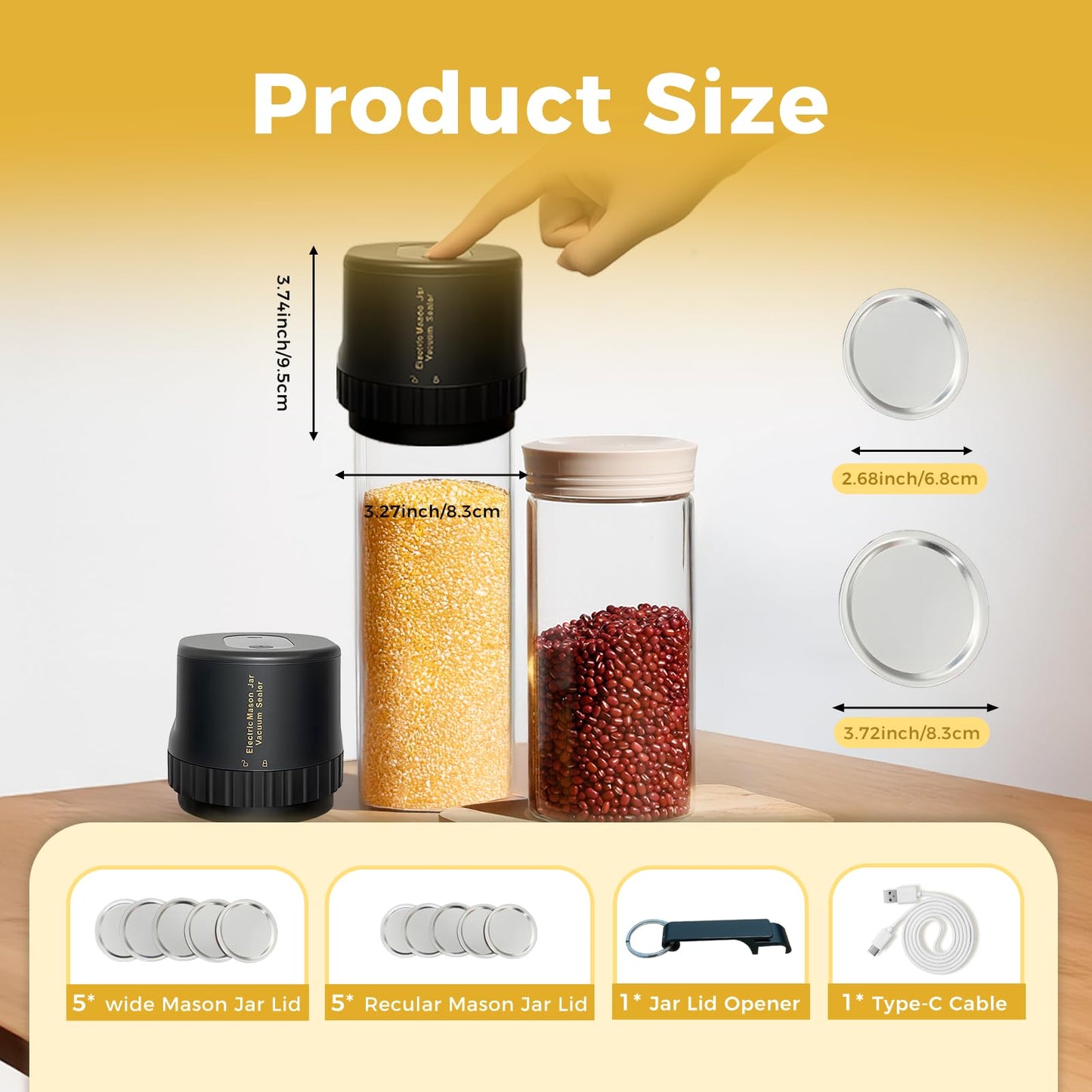HAPIGO One-Touch Automatic Vacuum Food Sealer Machine for Cans Mason Jars Containers USB Rechargeable Portable Electric Air Sealer for Home Use & Food Preservation Your Kitchen's Best Friend