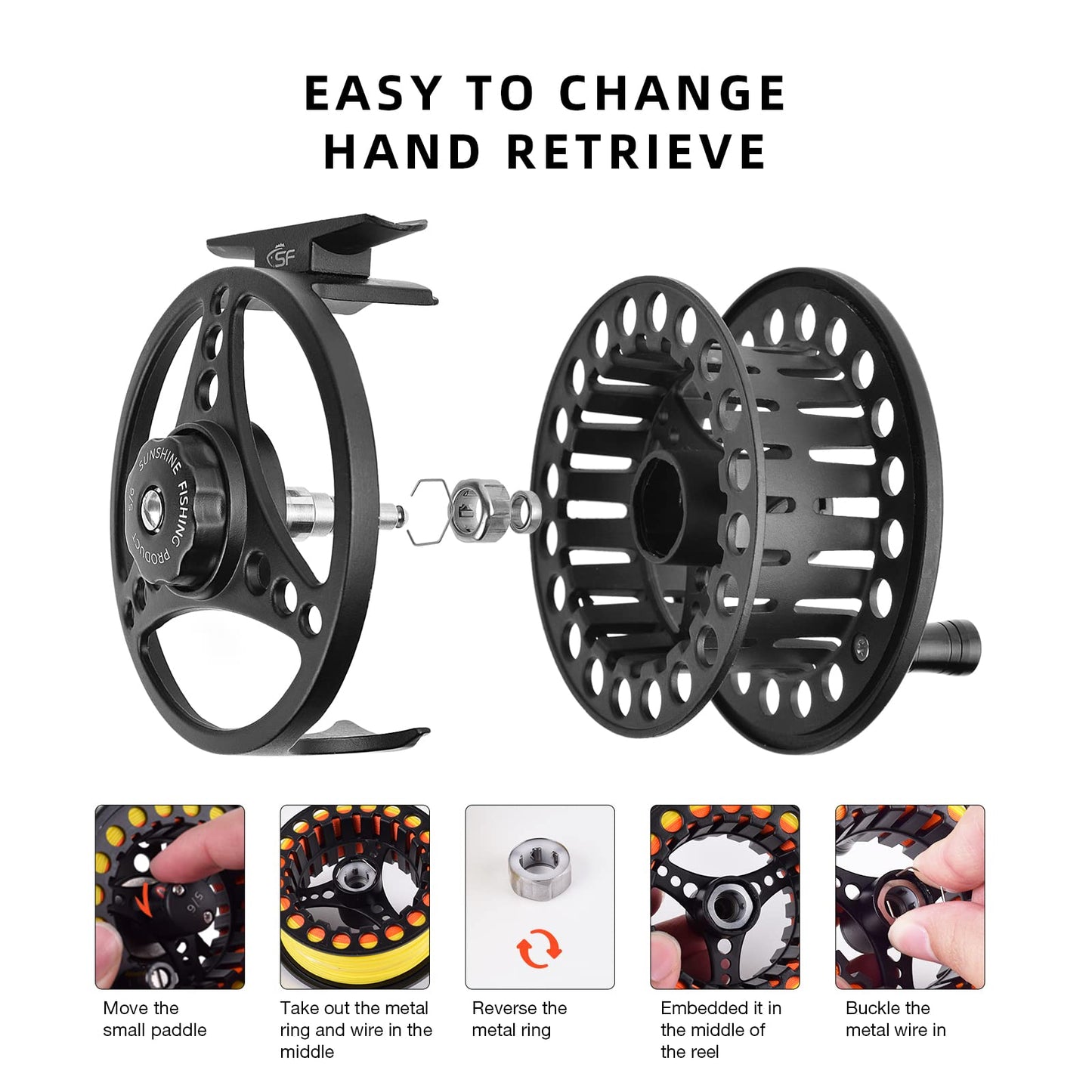 SF Large Arbor Fly Fishing Reel with Aluminum Alloy Body 5/6wt Die-Cast Fly Reel Matt Black